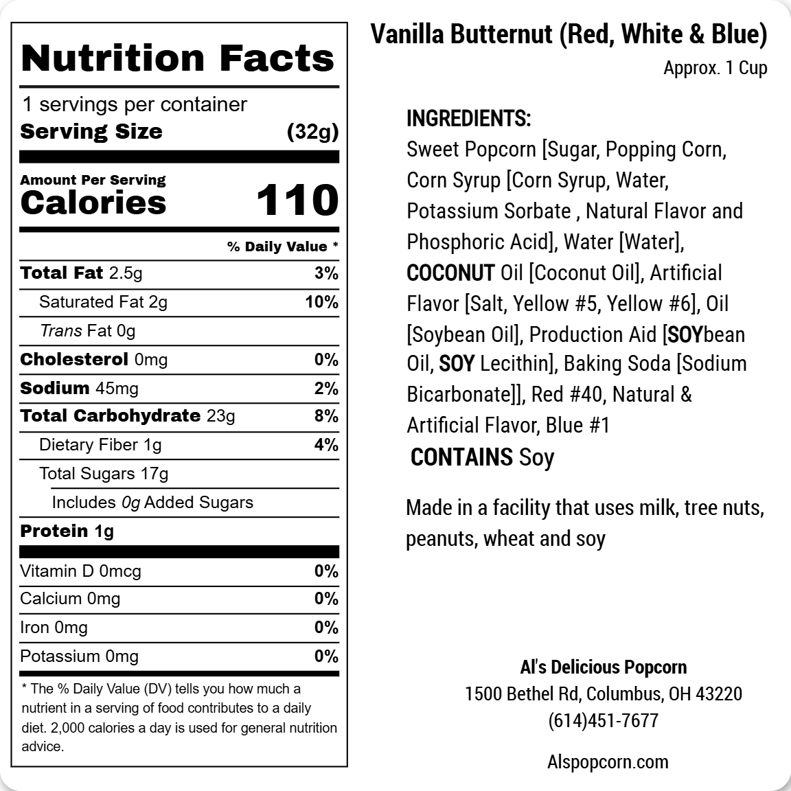Vanilla Butternut Popcorn - Fourth of July Mix