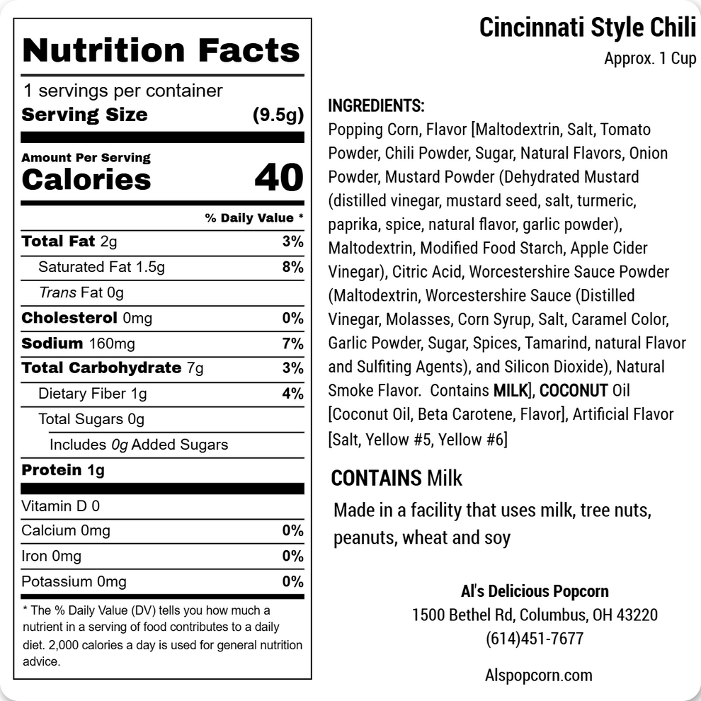 新品★ chilldspot INGREDIENTS Cincinnati Style Chili Popcorn – Al's Delicious Popcorn