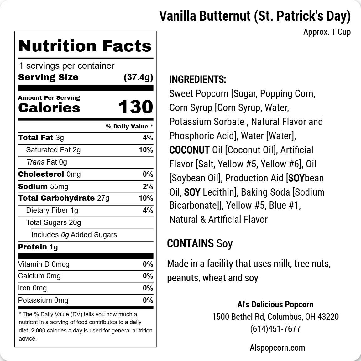 Vanilla Butternut Popcorn - St. Patrick's Mix